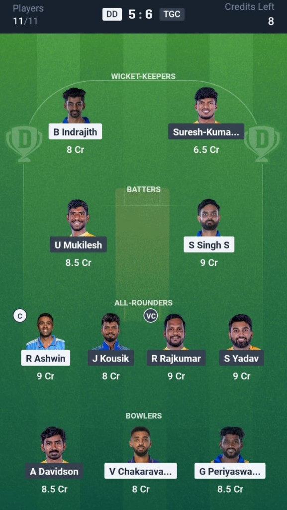 DD vs TGC Dream11