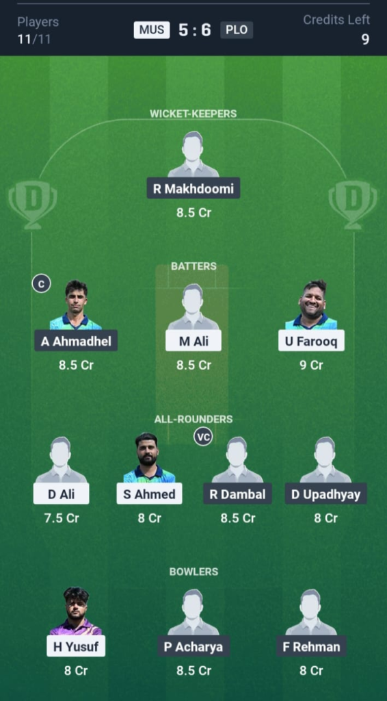 MUS vs PLO Dream11