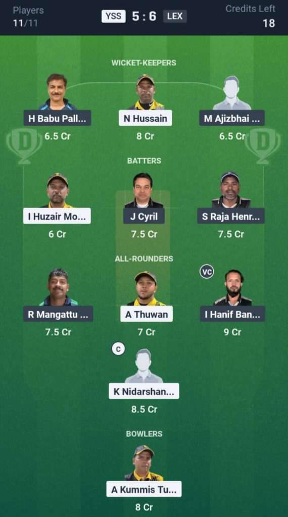 YSS vs LEX Dream11