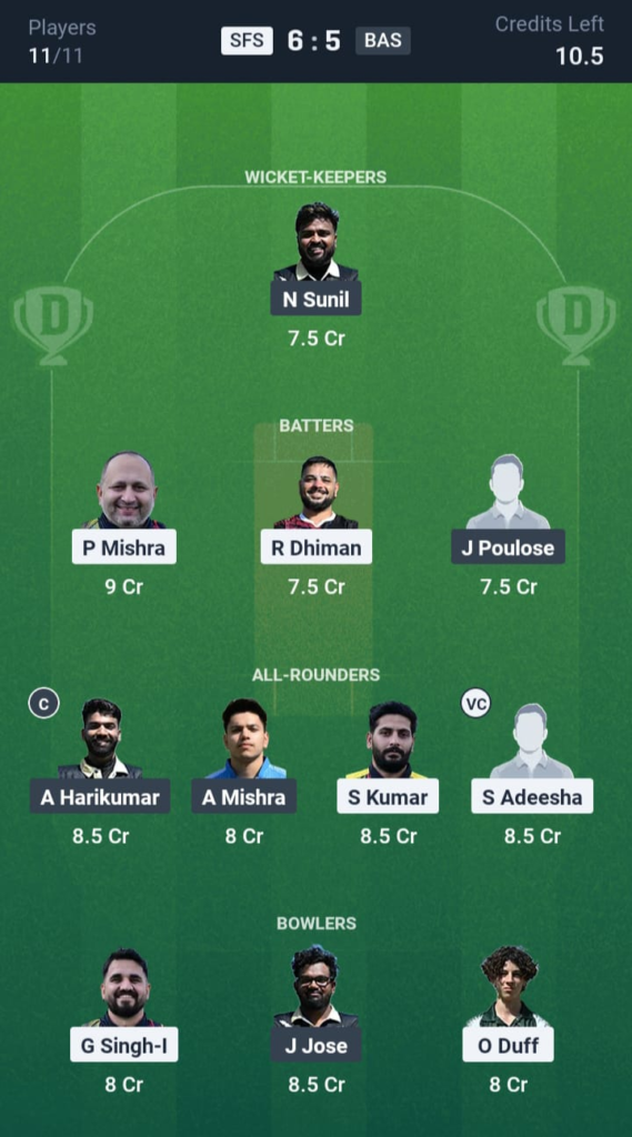 SFS vs BAS Dream11
