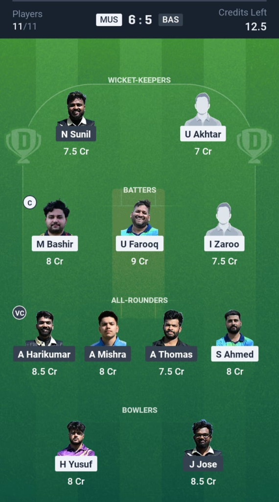 MUS vs BAS Dream11