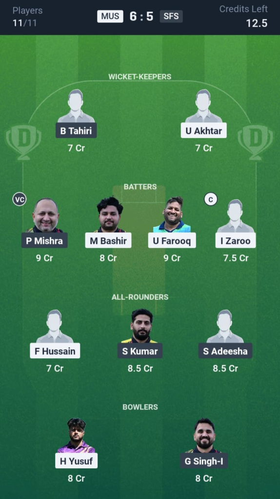 MUS vs SFS Dream11