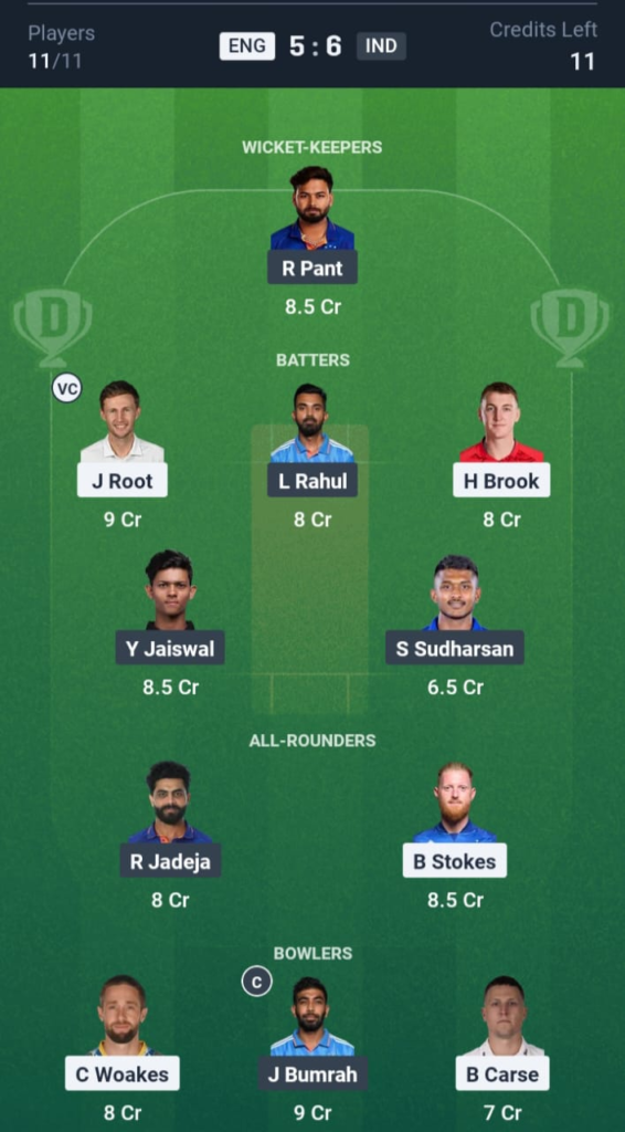 ENG vs IND Dream11
