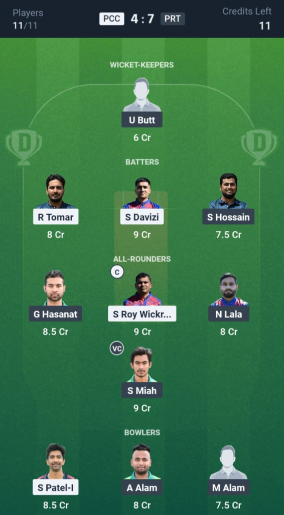 PCC vs PRT Dream11