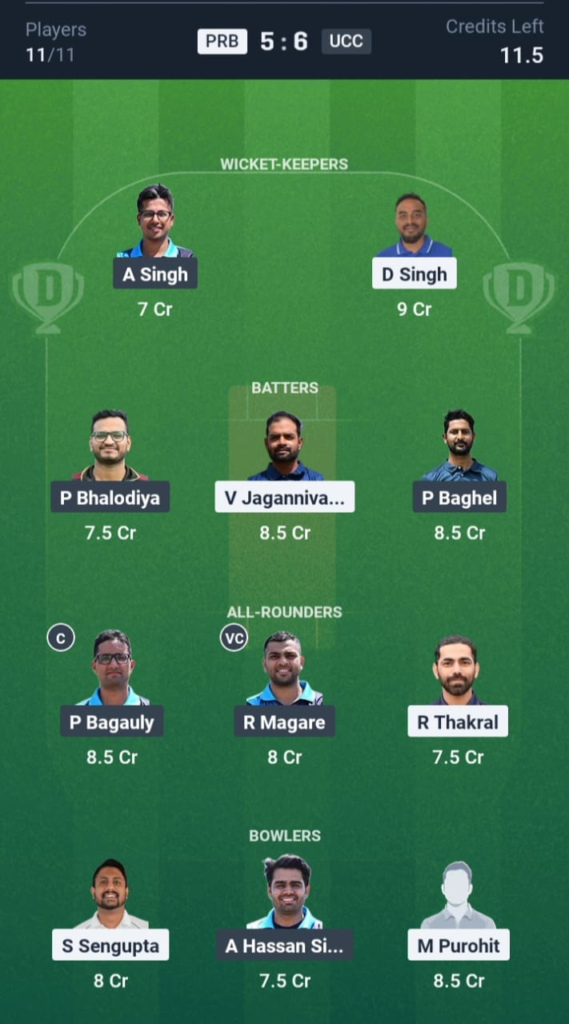 PRB vs UCC Dream11