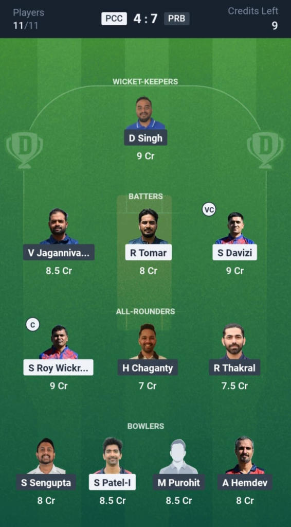 PCC vs PRB Dream11