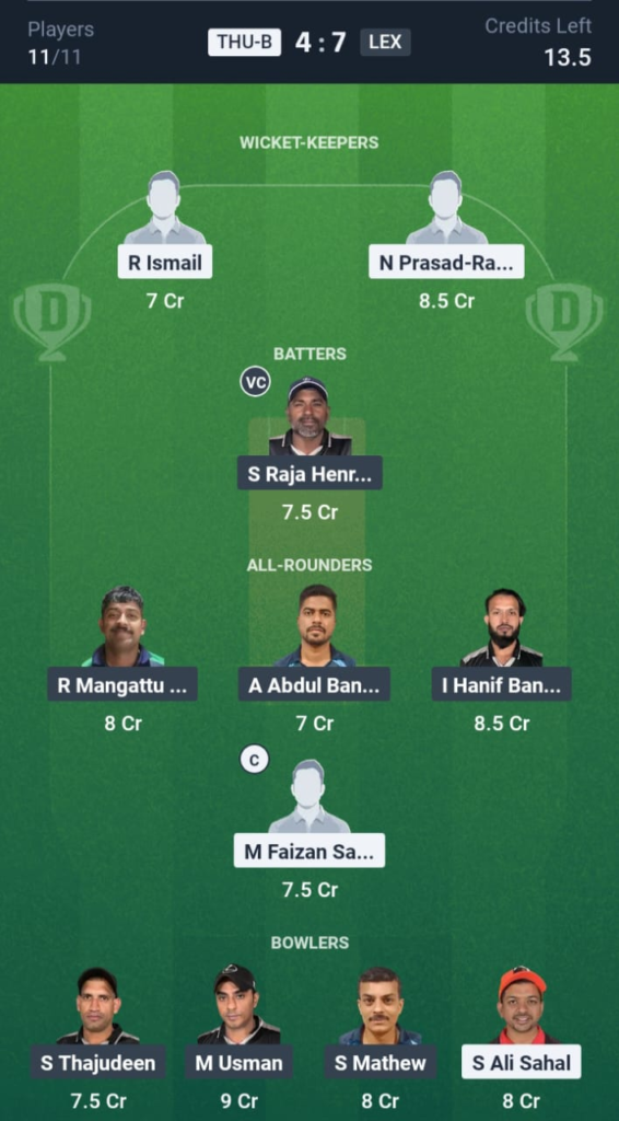 THU-B vs LEX Dream11