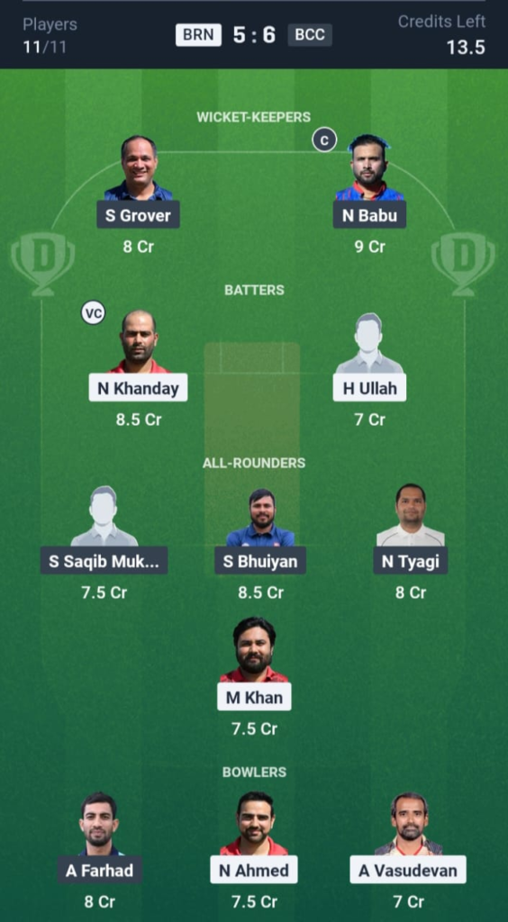 BRN vs BCC Dream11