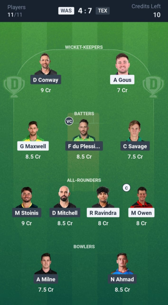 WAS vs TEX Dream11