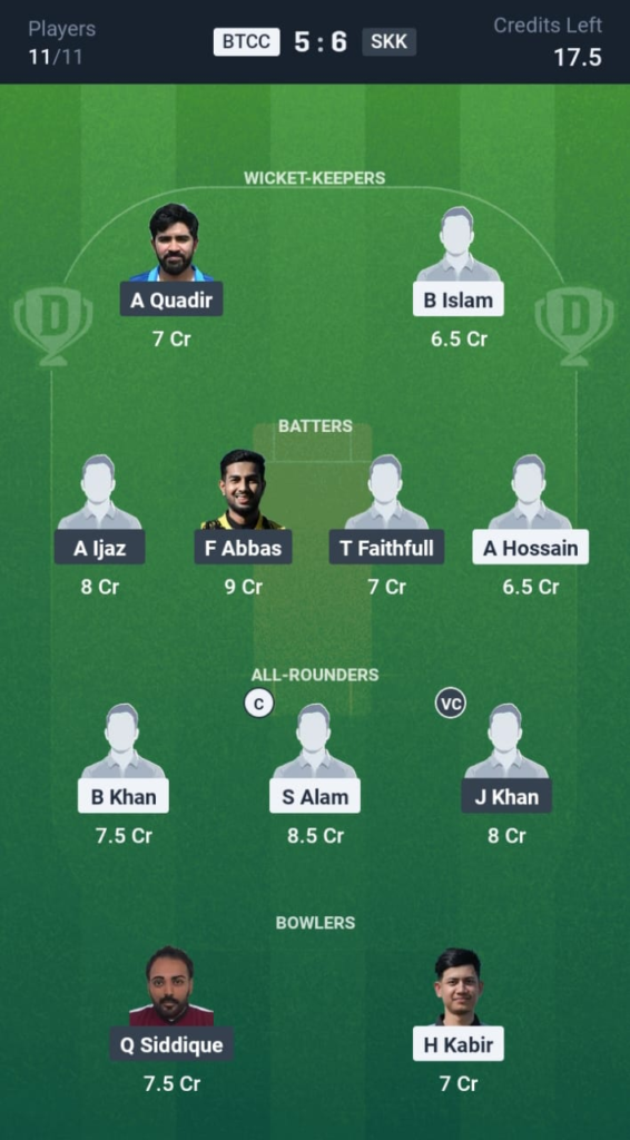 BTCC vs SKK Dream11