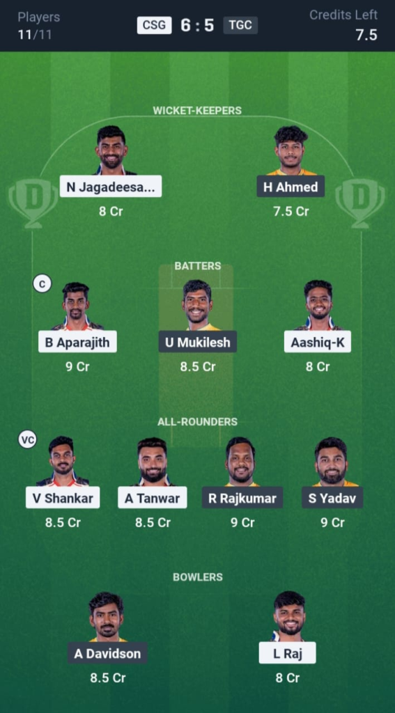 CSG vs TGC Dream11