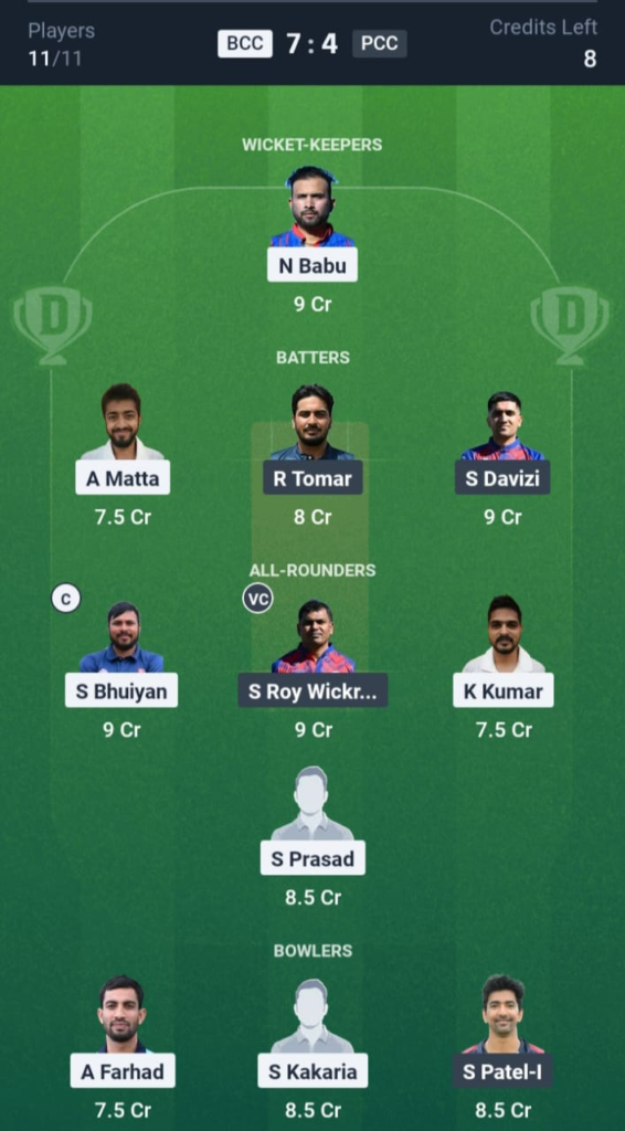BCC vs PCC Dream11