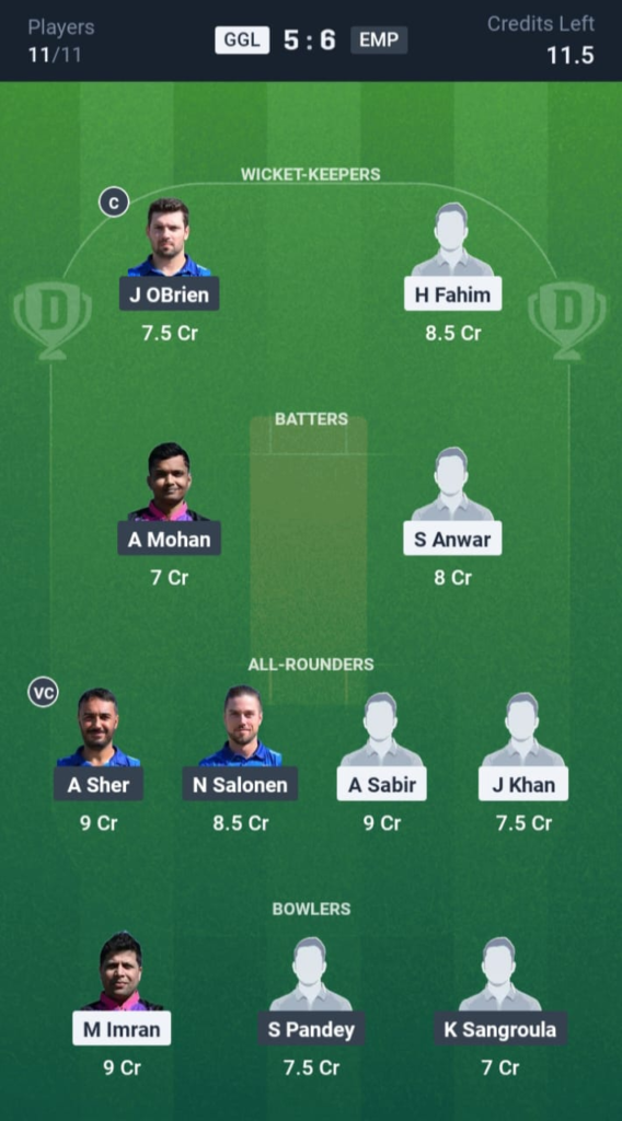 GGL vs EMP Dream11