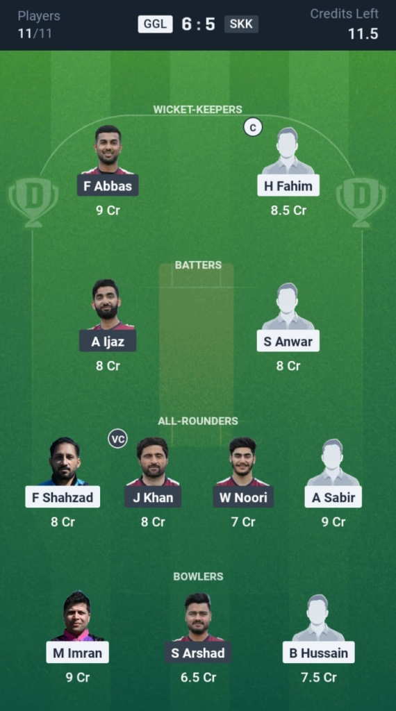 GGL vs SKK Dream11
