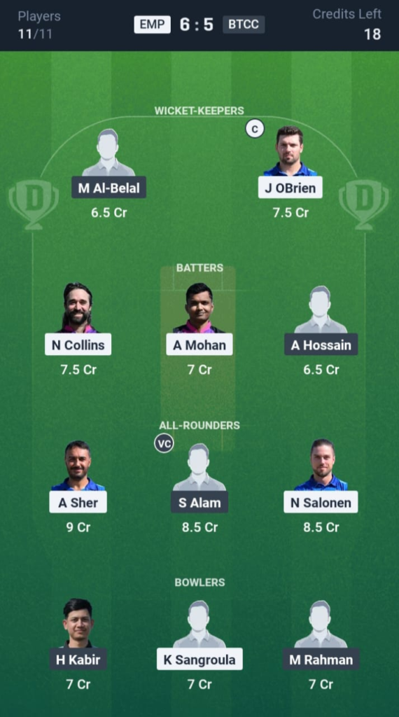 EMP vs BTCC Dream11