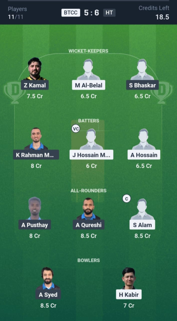 BTCC vs HT Dream11