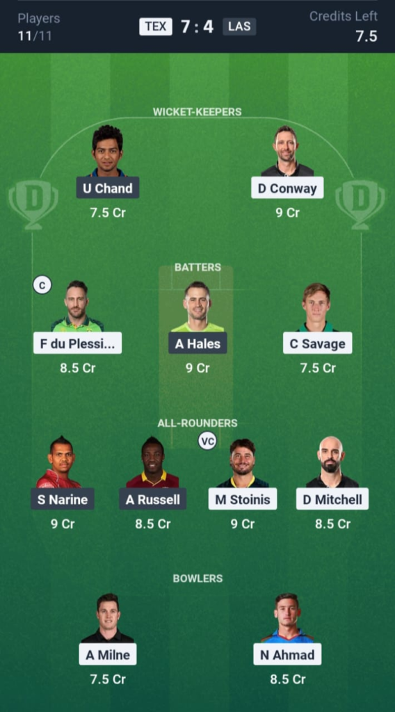 TEX vs LAS Dream11