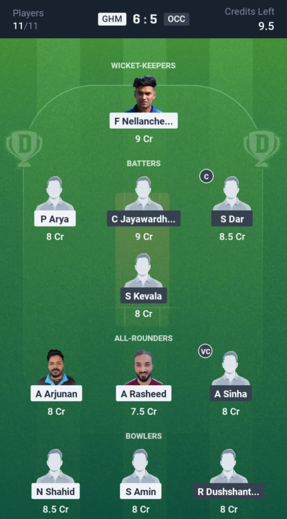 GHM vs OCC Dream11
