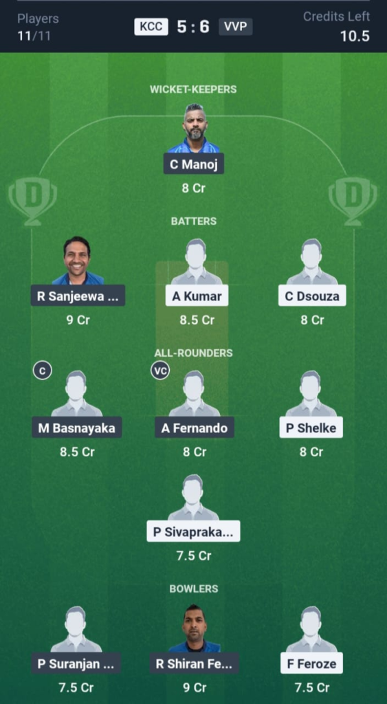 KCC vs VVP Dream11