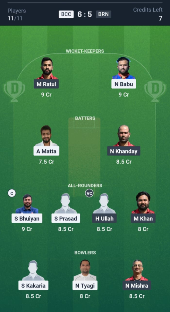 BCC vs BRA Dream11