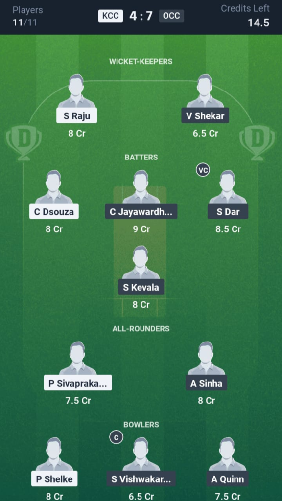 KCC vs OCC Dream11