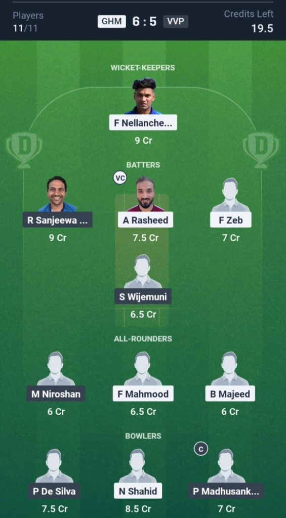 GHM vs VVP Dream11