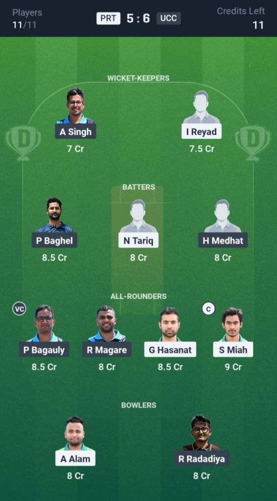 PRT vs UCC Dream11