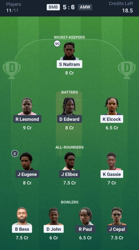 BMB vs AMW Dream11