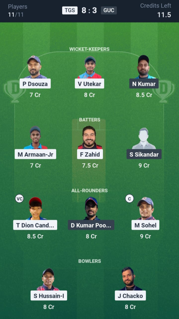 TGS vs GUC Dream11