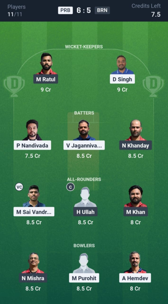 PRB vs BRN Dream11
