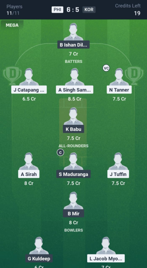 PHI vs KOR Dream11