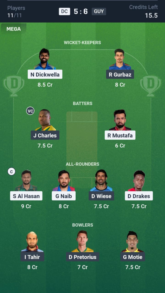 DC vs GUY Dream11