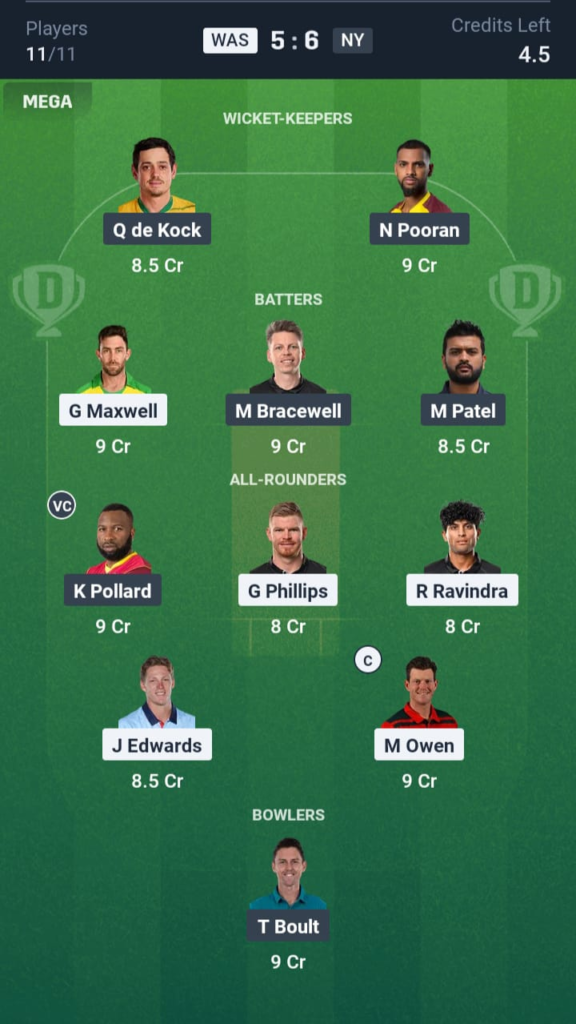 WAS vs NY Dream11
