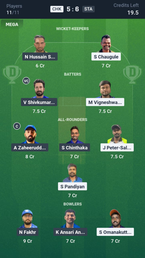 CHK vs STA Dream11