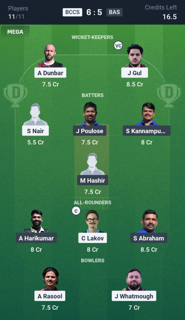 BCCS vs BAS Dream11