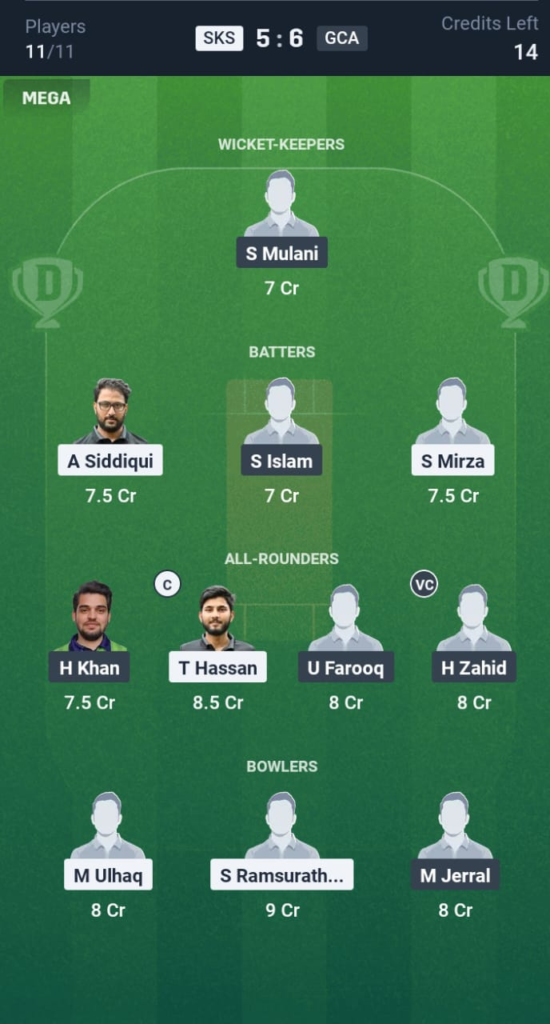 SKS vs GCA Dream11