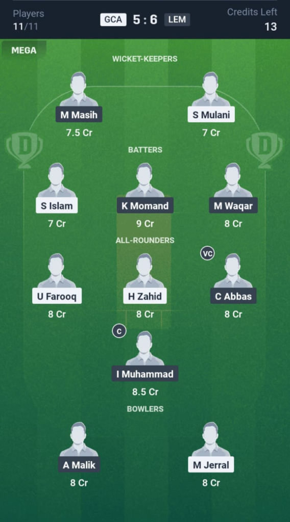 GCA vs LEM Dream11