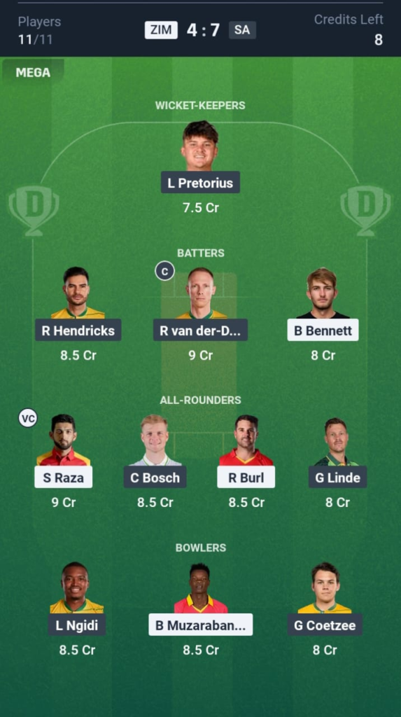 ZIM vs SA Dream11