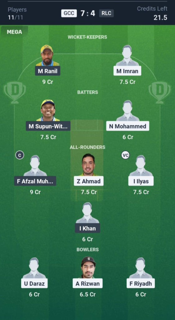 GCC vs RLC Dream11