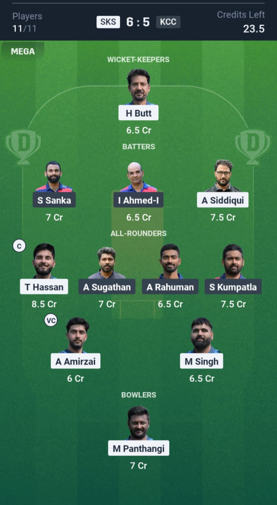 SKS vs KCC Dream11