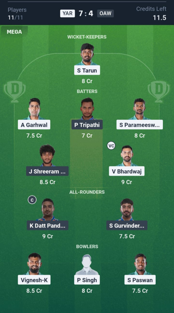 YAR vs OAW Dream11