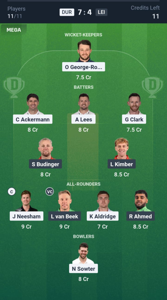 DUR vs LEI Dream11