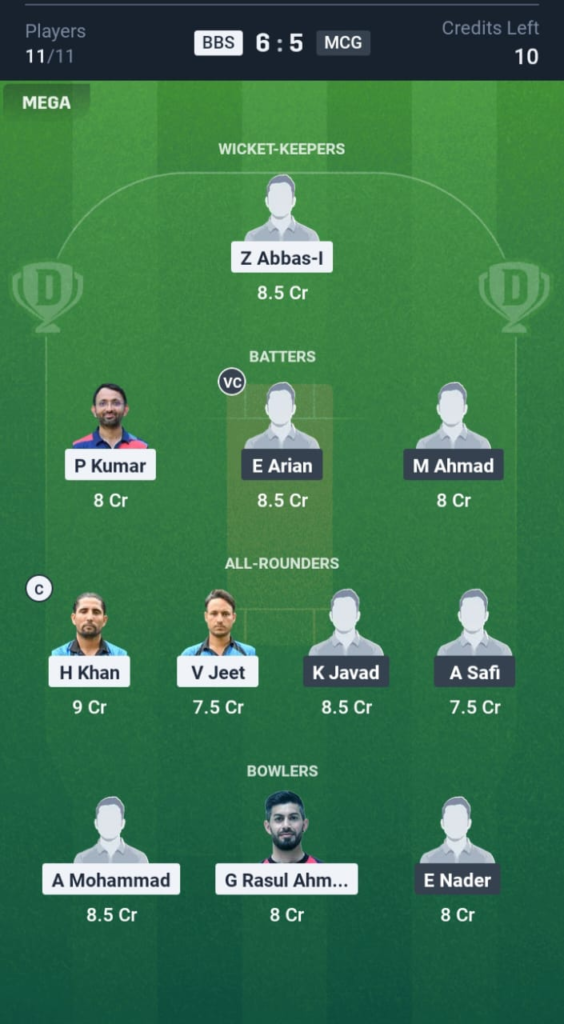 BBS vs MCG Dream11