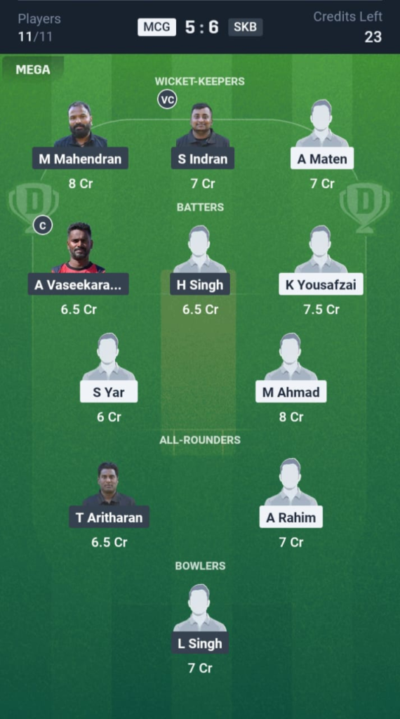 MCG vs SKB Dream11
