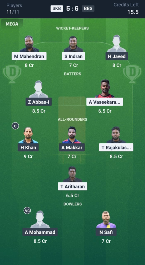 SKM vs BBS Dream11