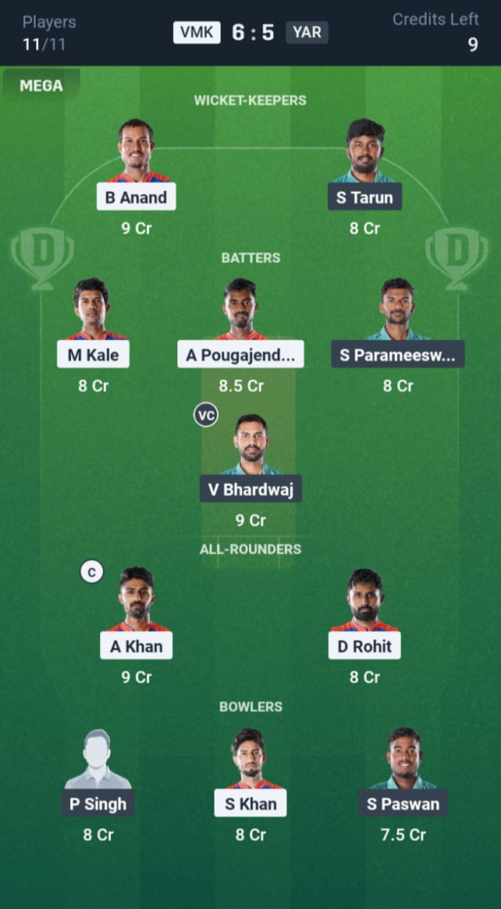 VMK vs YAR Dream11