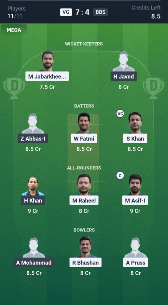 VG vs BBS Dream11