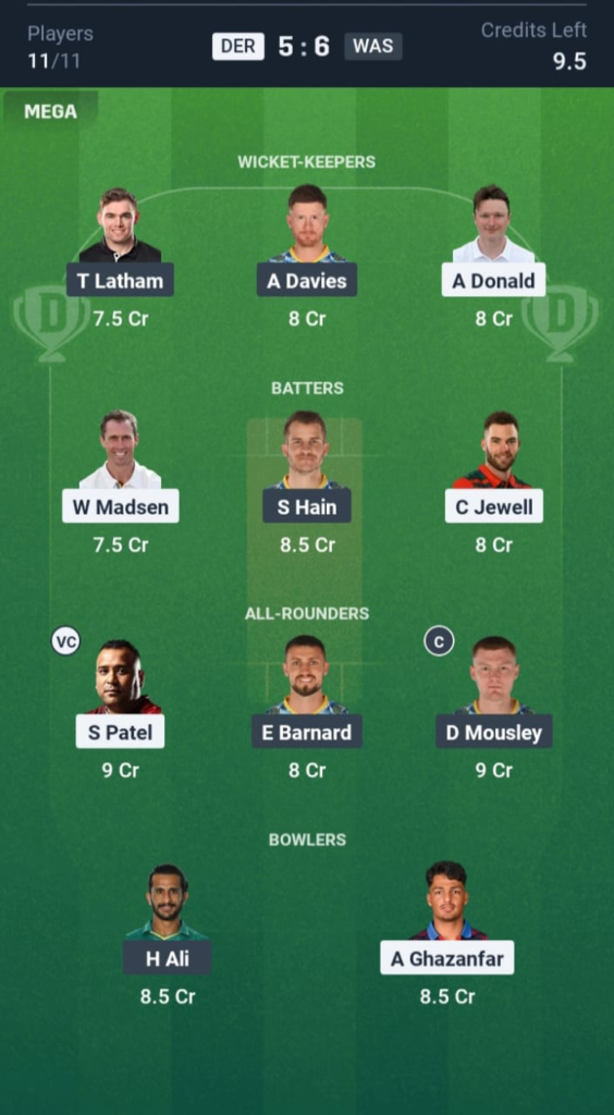 DER vs WAS Dream11