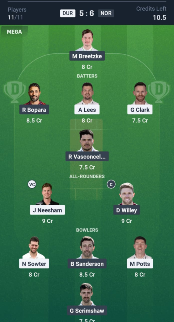 DUR vs NOR Dream11