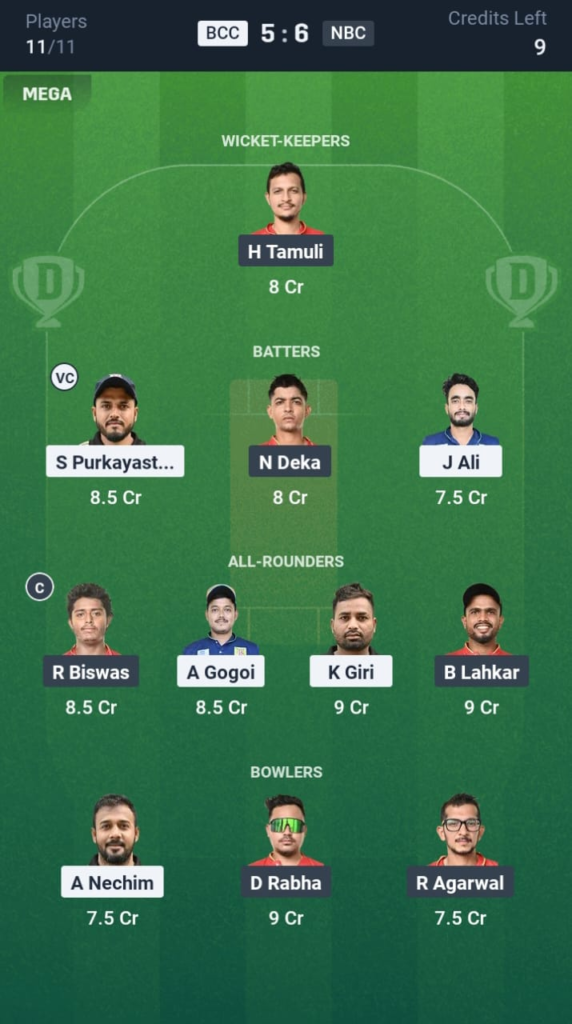 BCC vs NBC Dream11